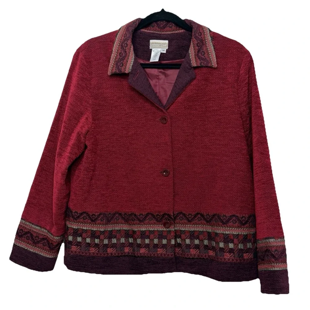 Vintage 90s Coldwater Creek Medium Southwestern Red Boho Jacket Western Heritage